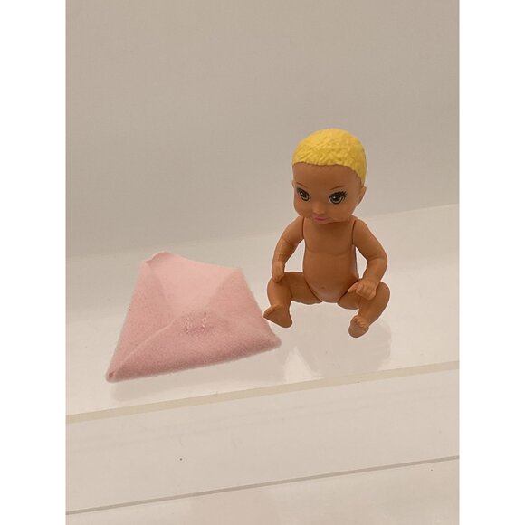 Vintage Mattel Blond Baby Barbie Doll & Pink Swaddle Blanket - Picture 1 of 2